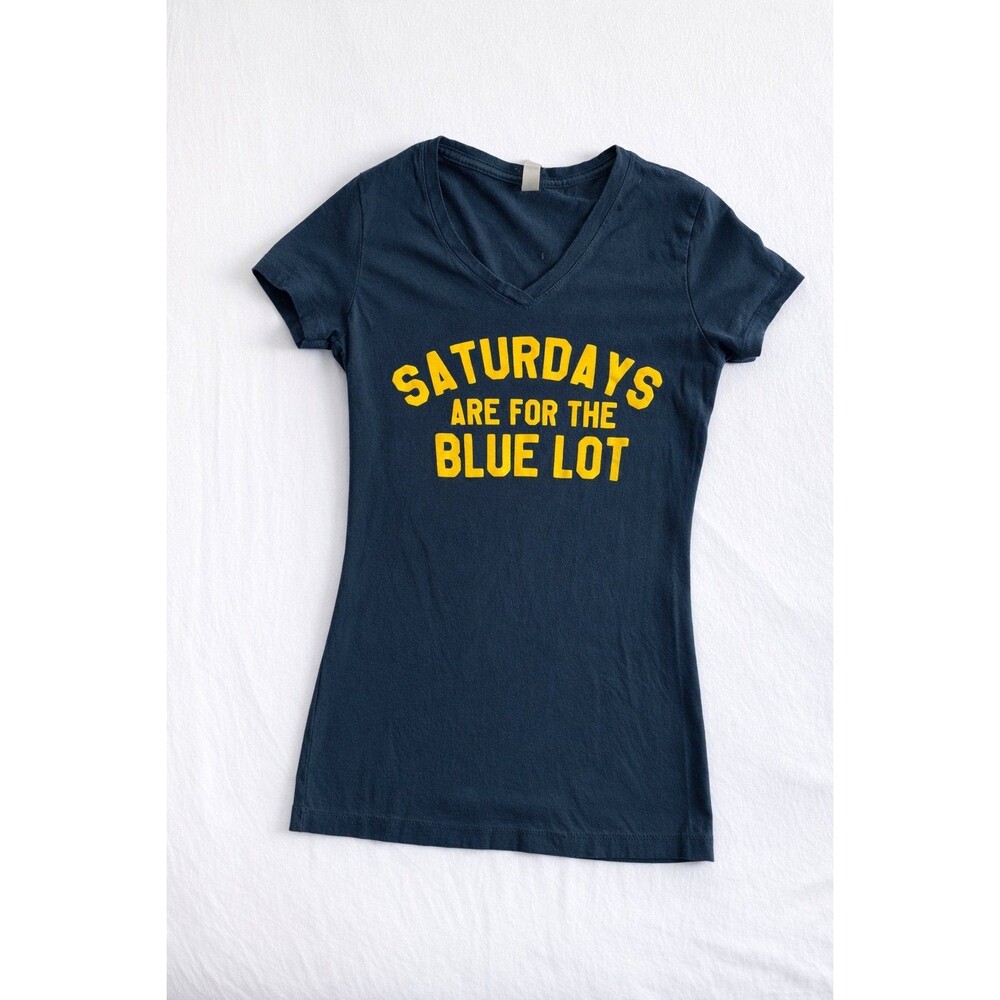 Saturdays Are For The Blue Lot Tee – Women’s Large – Navy V-Neck Next Level Tee